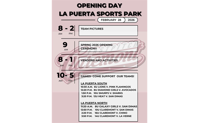 Opening Day Schedule!